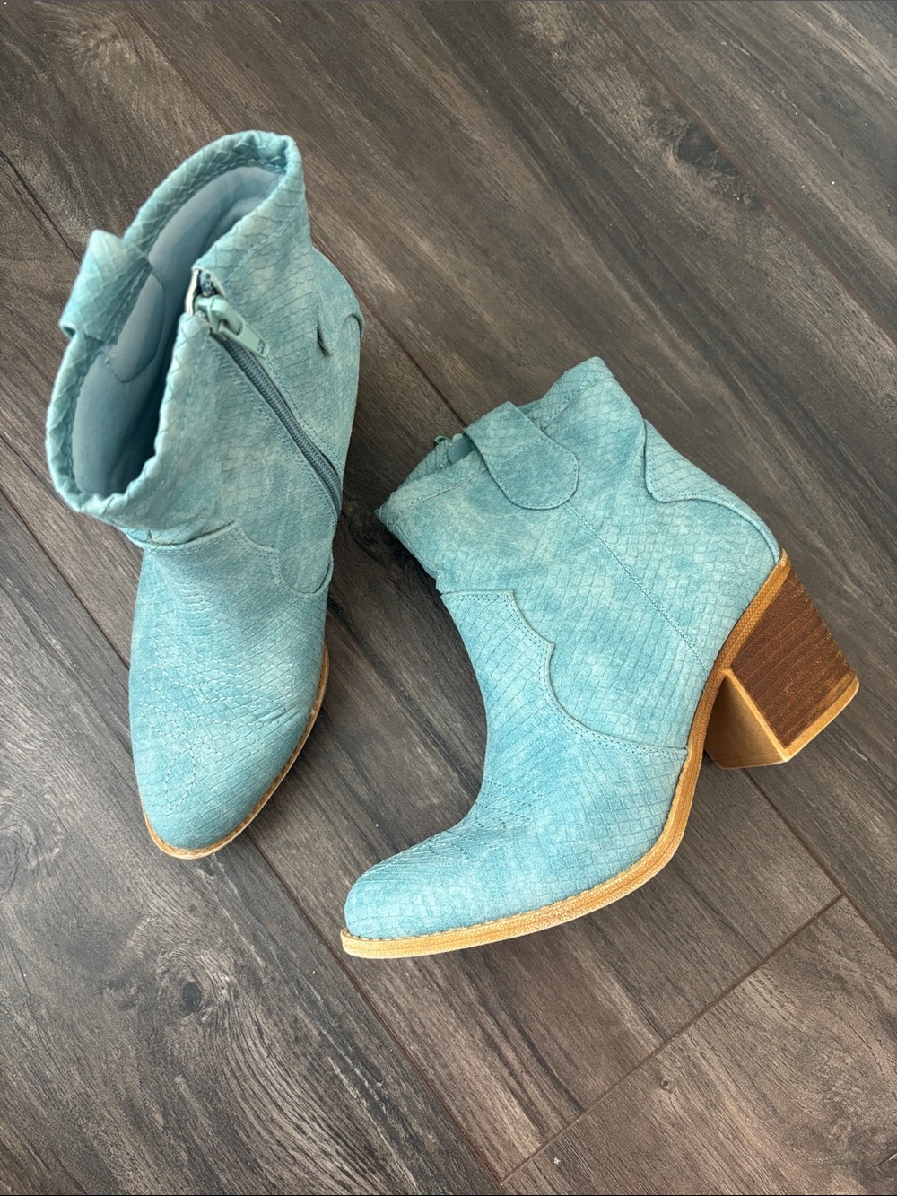 Dirty Laundry Turquoise Western Block Heel Ankle Boots